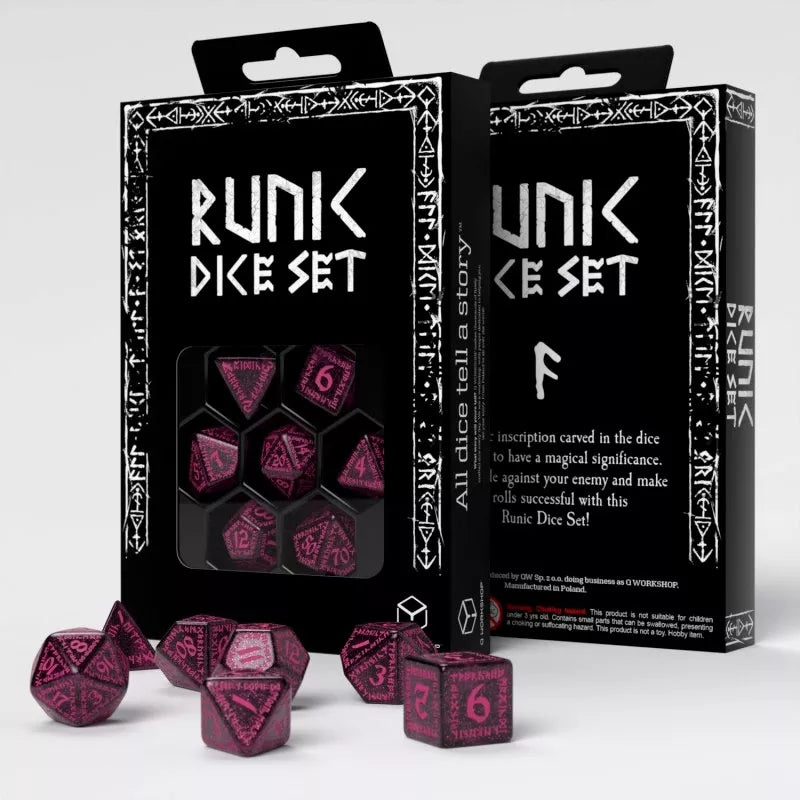 Dados runic shimmering negro y magenta